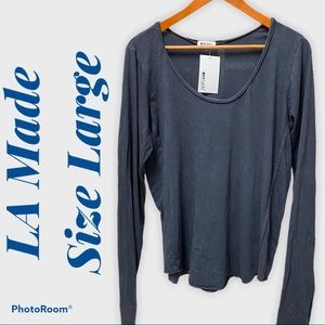 LA made- Basic Top- raw hem- L/S charcoal
